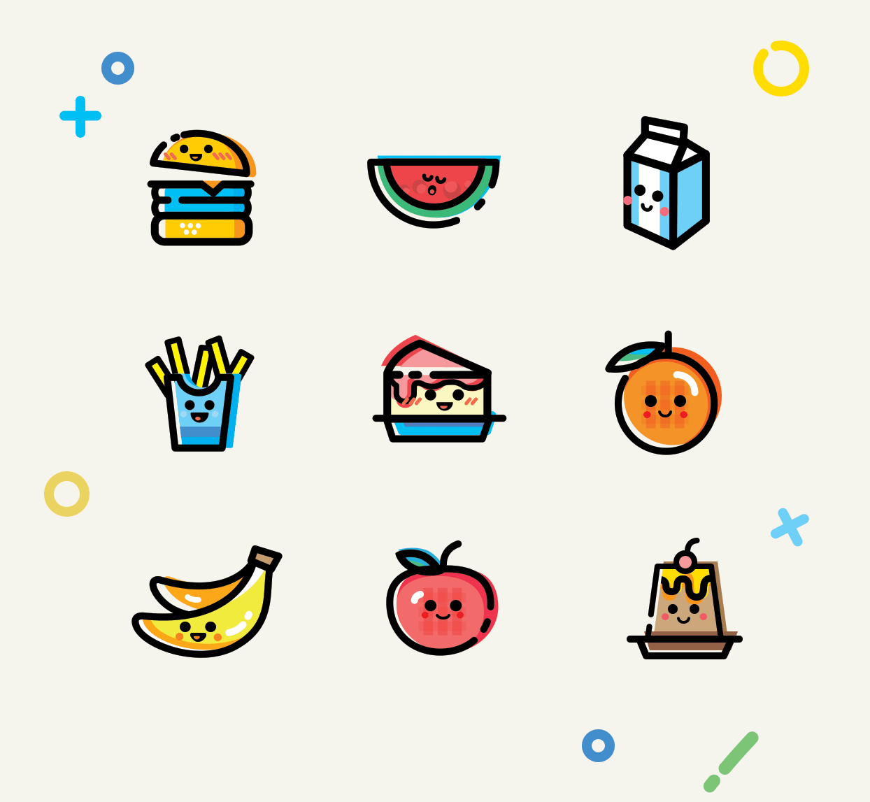 9枚MBE风格美食图标，PSD源文件 图标素材 sucaiwan.com