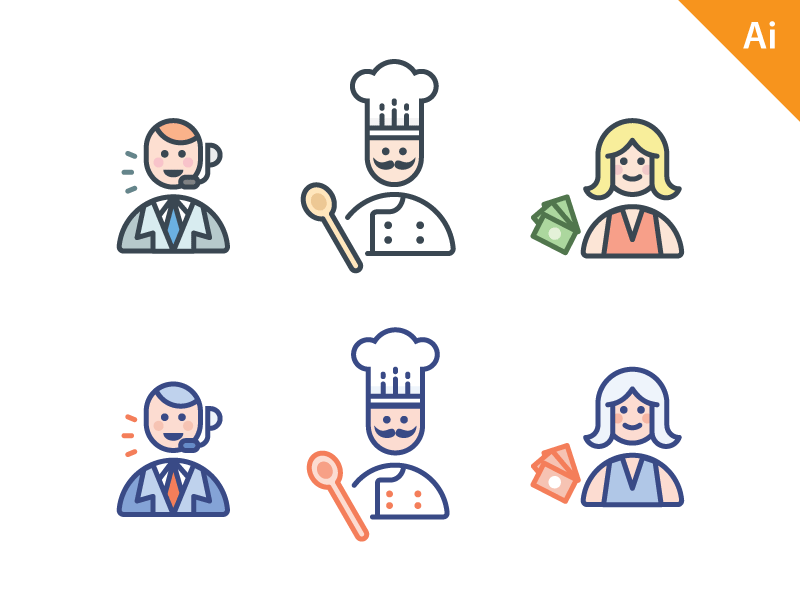 6枚人物图标，AI源文件 图标素材 sucaiwan.com