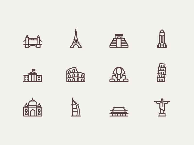 12枚线性建筑图标，AI源文件 图标素材 sucaiwan.com