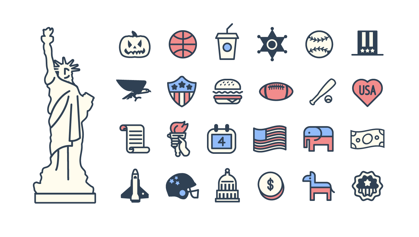 24枚美国元素图标，AI源文件 图标素材 sucaiwan.com