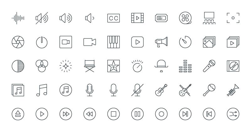 50枚复古多媒体图标，AI PNG Sketch格式 图标素材 sucaiwan.com