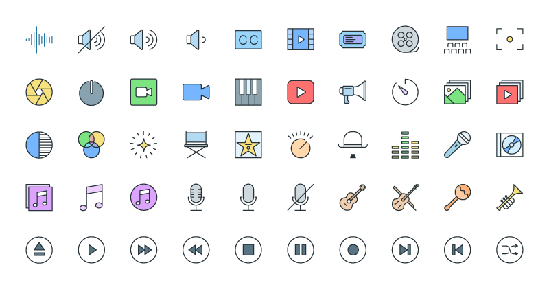 50枚复古多媒体图标，AI PNG Sketch格式 图标素材 sucaiwan.com