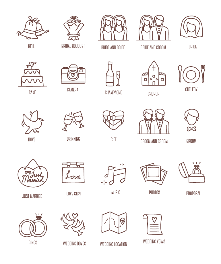 24枚婚礼手绘图标，AI源文件 图标素材 sucaiwan.com