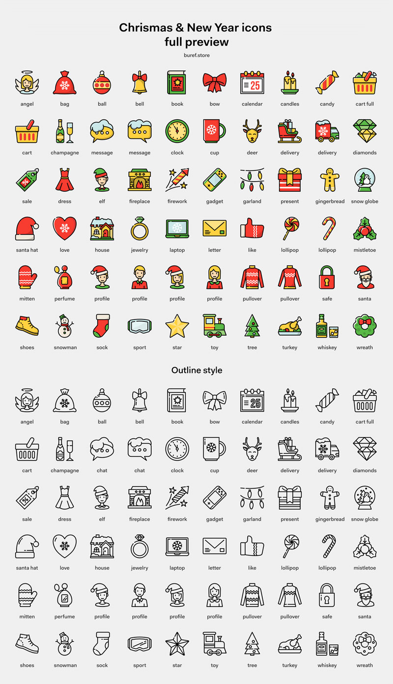 60枚圣诞新年主题图标，AI sketch源文件 图标素材 sucaiwan.com