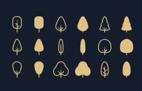 14枚线性树木矢量图标，AI格式