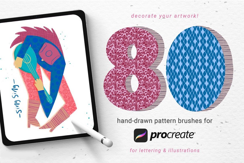 Procreate笔刷-80款手绘图案填充纹理笔刷素材资源 笔刷资源 sucaiwan.com