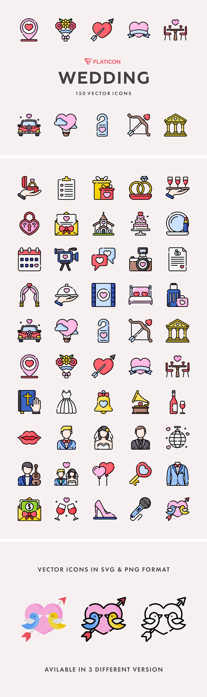 150枚婚礼矢量图标，SVG PNG格式 图标素材 sucaiwan.com