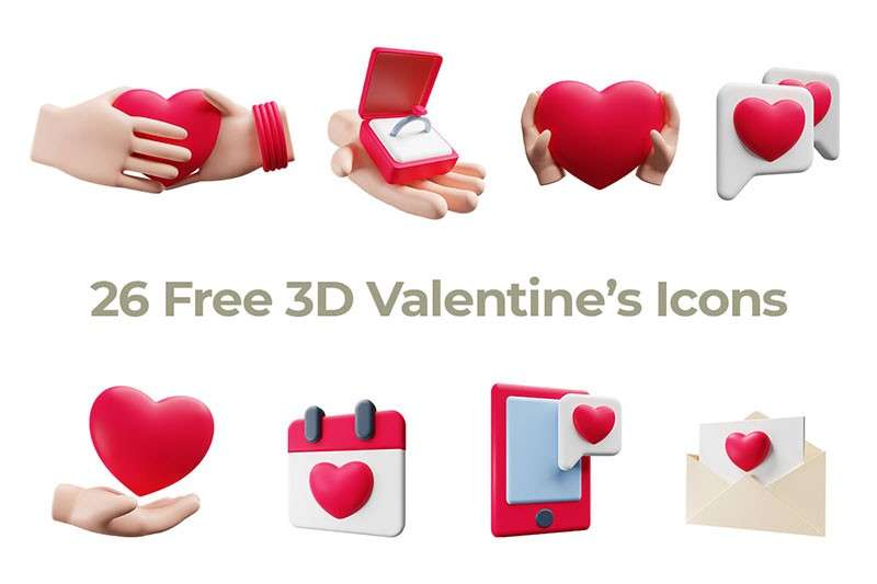 3D情人节图标 PNG格式 图标素材 sucaiwan.com