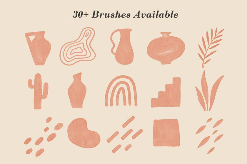 Procreate笔刷-花瓶树叶植物几何装饰性插画设计笔刷素材资源 笔刷资源 sucaiwan.com