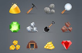 采矿游戏矢量图标，AI源文件
