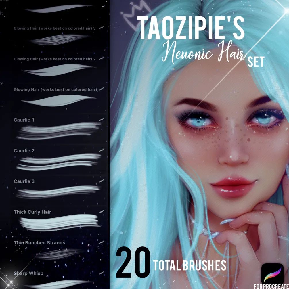 Procreate笔刷-卡通动漫人像头发睫毛眼睛皮肤插画绘画Procreate笔刷 笔刷资源 sucaiwan.com