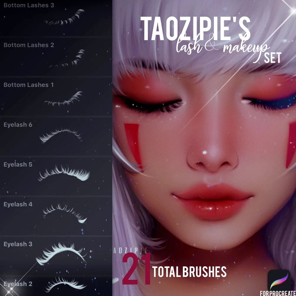 Procreate笔刷-卡通动漫人像头发睫毛眼睛皮肤插画绘画Procreate笔刷 笔刷资源 sucaiwan.com