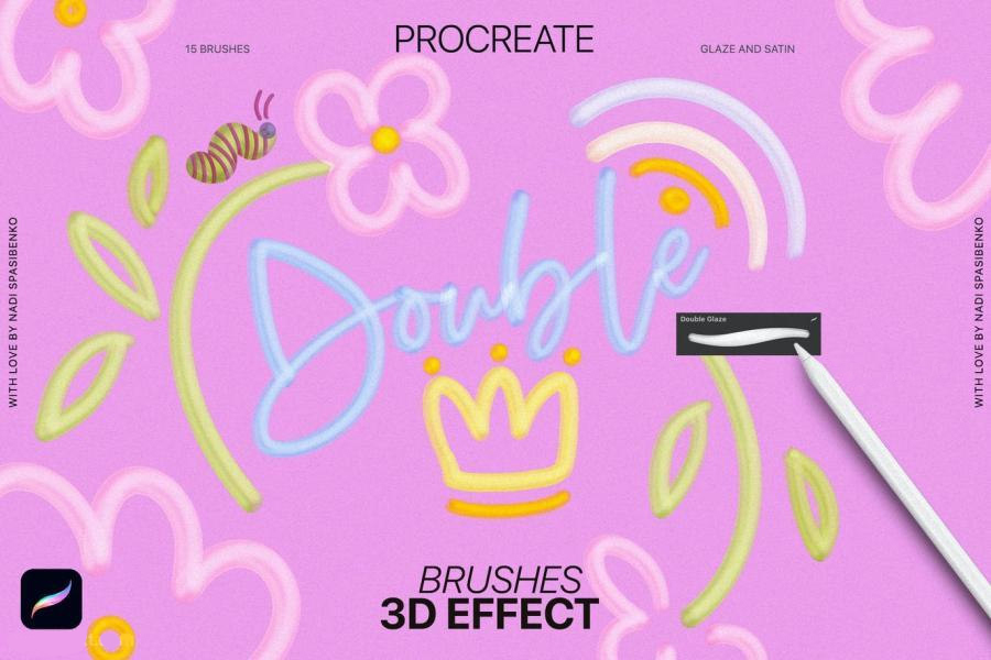 Procreate笔刷-3D效果画笔的Procreate艺术笔刷资源素材 笔刷资源 sucaiwan.com