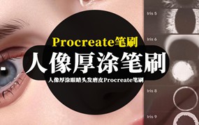 Procreate笔刷-人像厚涂眼睛头发磨皮Procreate笔刷素材资源包