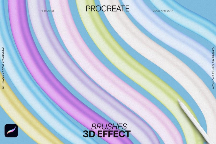 Procreate笔刷-3D效果画笔的Procreate艺术笔刷资源素材 笔刷资源 sucaiwan.com