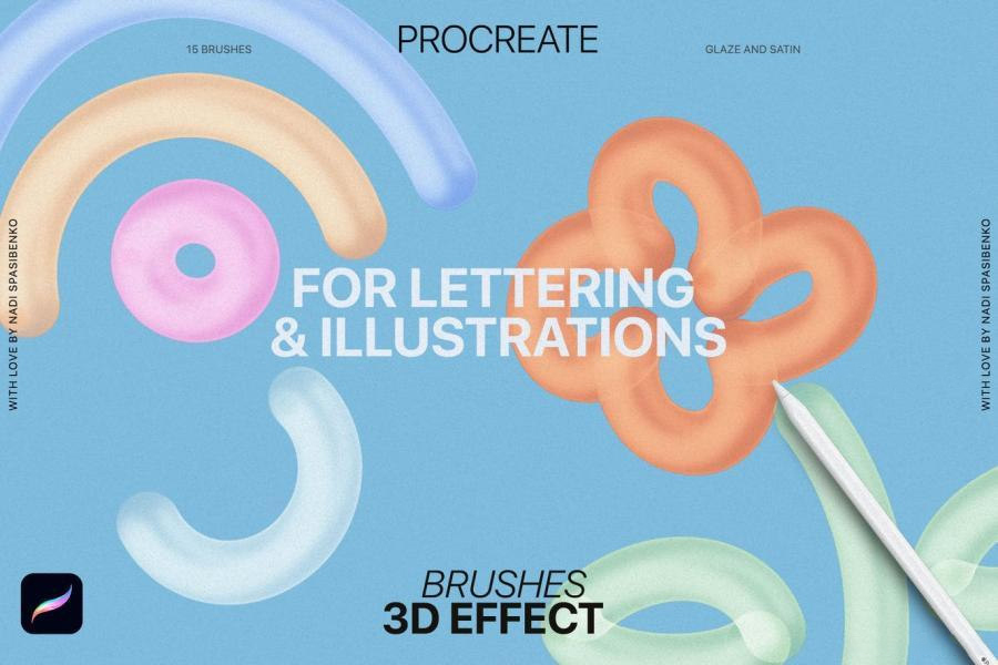 Procreate笔刷-3D效果画笔的Procreate艺术笔刷资源素材 笔刷资源 sucaiwan.com