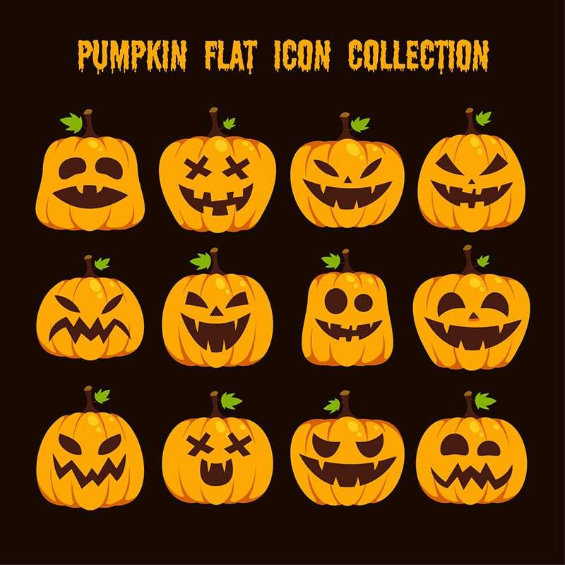 12枚万圣节南瓜矢量图标，AI源文件 图标素材 sucaiwan.com