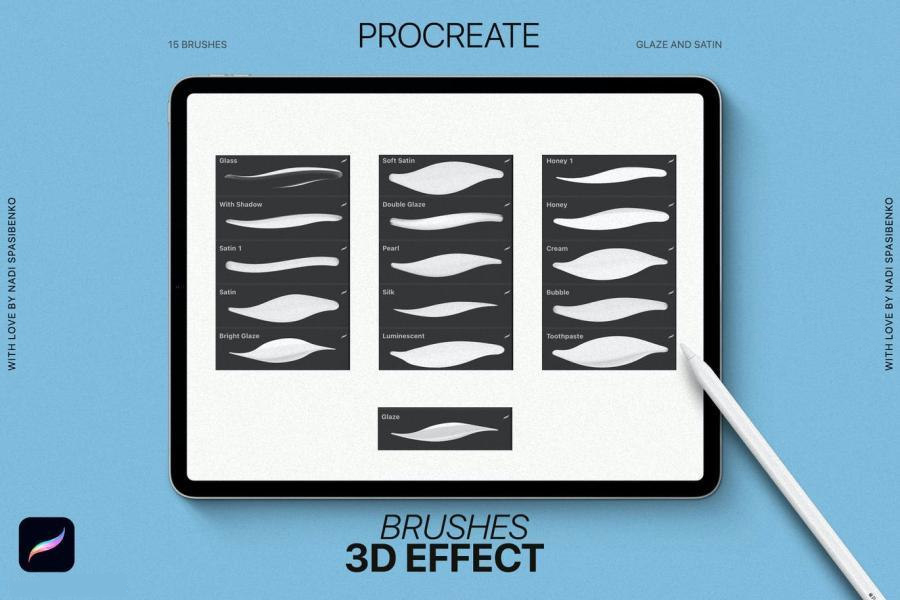 Procreate笔刷-3D效果画笔的Procreate艺术笔刷资源素材 笔刷资源 sucaiwan.com