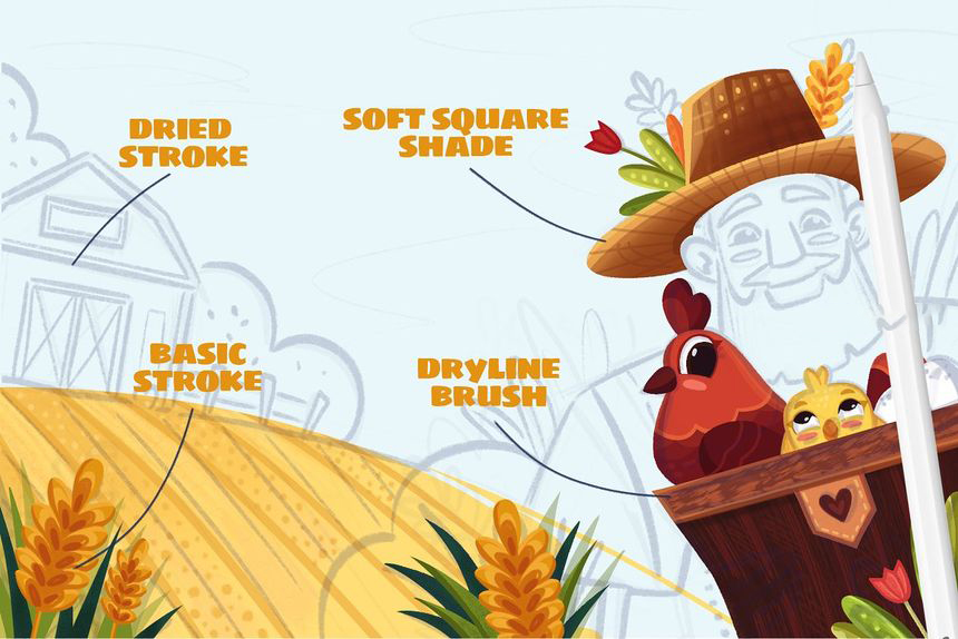 Procreate笔刷-卡通儿童书籍插画创作的iPad Procreate笔刷素材 笔刷资源 sucaiwan.com