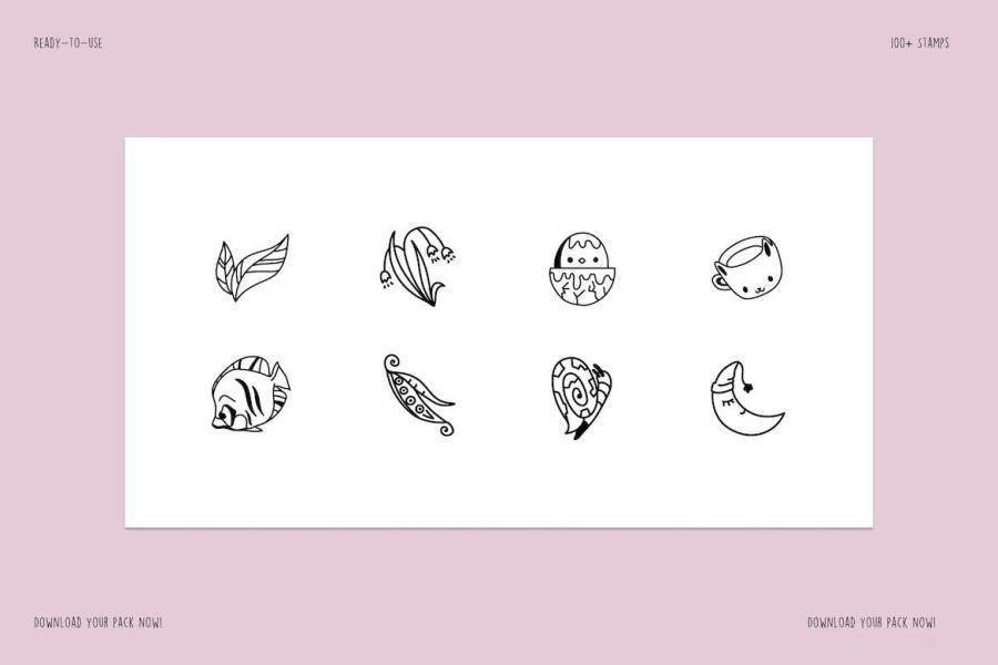 procreate笔刷-可爱线条插画图案的笔刷资源下载素材 笔刷资源 sucaiwan.com