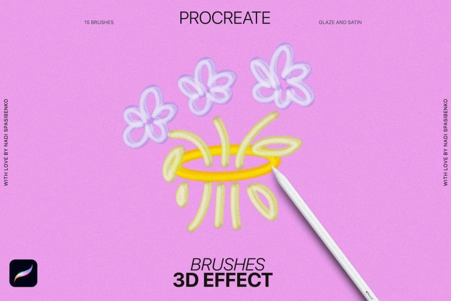 Procreate笔刷-3D效果画笔的Procreate艺术笔刷资源素材 笔刷资源 sucaiwan.com