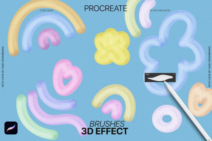 Procreate笔刷-3D效果画笔的Procreate艺术笔刷资源素材 笔刷资源 sucaiwan.com