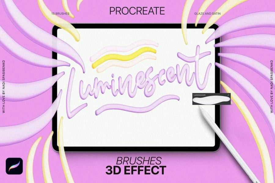 Procreate笔刷-3D效果画笔的Procreate艺术笔刷资源素材 笔刷资源 sucaiwan.com