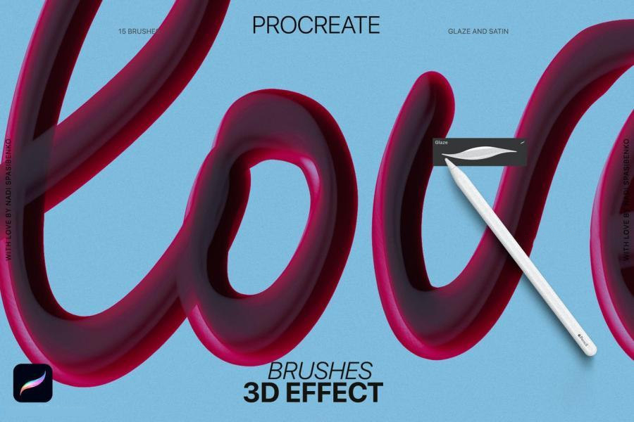 Procreate笔刷-3D效果画笔的Procreate艺术笔刷资源素材 笔刷资源 sucaiwan.com