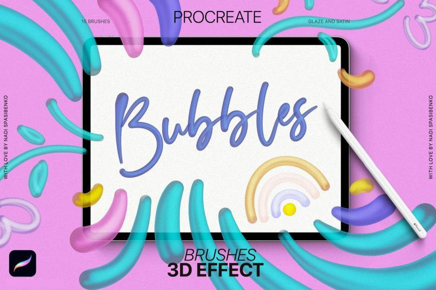 Procreate笔刷-3D效果画笔的Procreate艺术笔刷资源素材 笔刷资源 sucaiwan.com