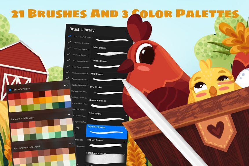 Procreate笔刷-卡通儿童书籍插画创作的iPad Procreate笔刷素材 笔刷资源 sucaiwan.com