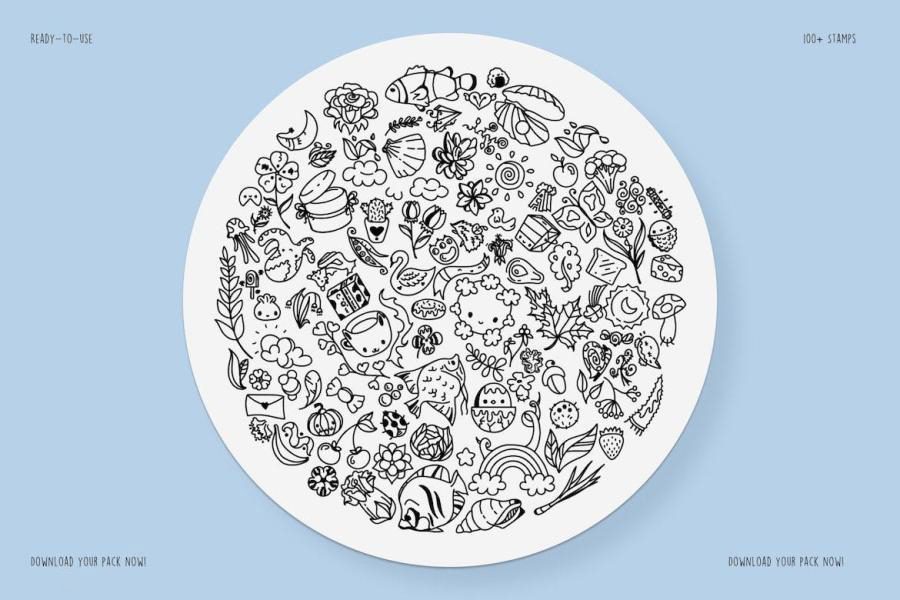 procreate笔刷-可爱线条插画图案的笔刷资源下载素材 笔刷资源 sucaiwan.com