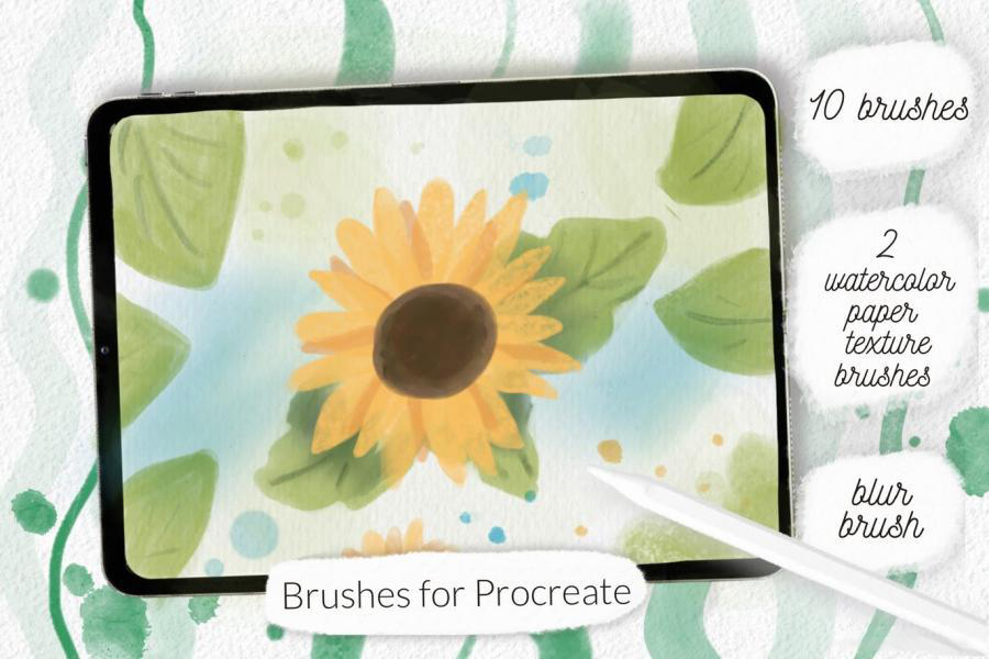 Procreate笔刷-水彩画笔墨水纹理Procreate笔刷素材 笔刷资源 sucaiwan.com