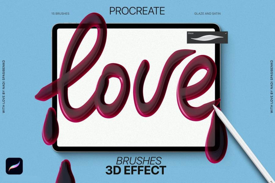 Procreate笔刷-3D效果画笔的Procreate艺术笔刷资源素材 笔刷资源 sucaiwan.com