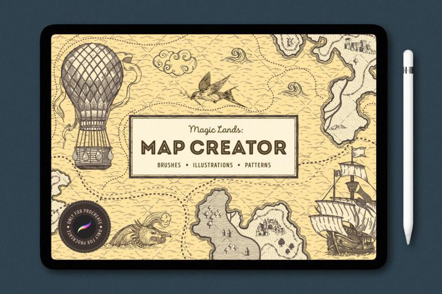 Procreate笔刷-动植物建筑航海路线图地图元素笔刷素材 笔刷资源 第1张-素材湾丨精选海外优质设计素材资源 Procreate笔刷-动植物建筑航海路线图地图元素笔刷素材 笔刷资源 sucaiwan.com