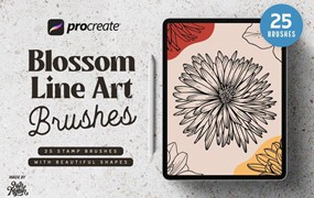 procreate笔刷-黑白手绘线条风格花朵图案笔刷素材资源