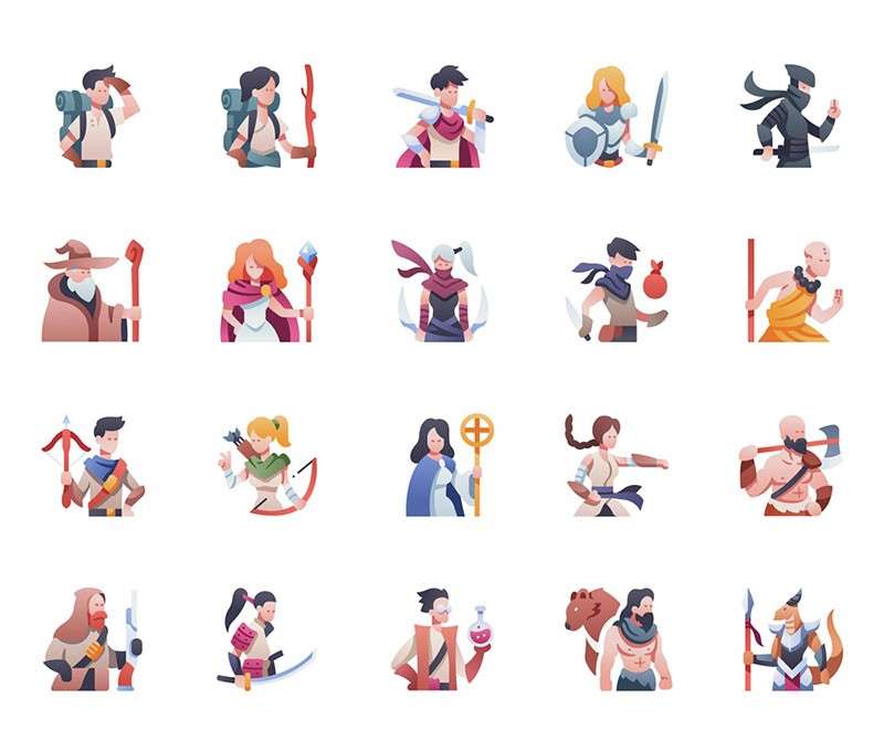 RPG游戏角色矢量图标，AI源文件 图标素材 sucaiwan.com