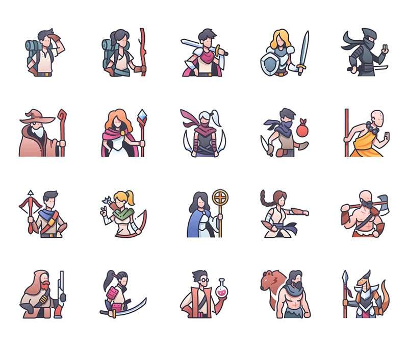 RPG游戏角色矢量图标，AI源文件 图标素材 sucaiwan.com
