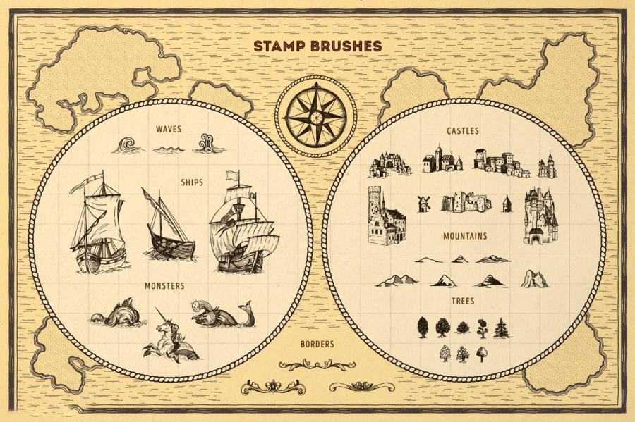 Procreate笔刷-动植物建筑航海路线图地图元素笔刷素材 笔刷资源 第4张-素材湾丨精选海外优质设计素材资源 Procreate笔刷-动植物建筑航海路线图地图元素笔刷素材 笔刷资源 sucaiwan.com