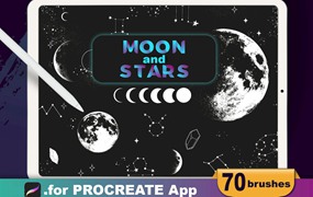 Procreate笔刷-月亮星星月球星座水晶等图案印章笔刷资源