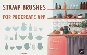 Procreate笔刷-手工厨房用品图案笔刷素材资源