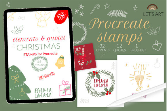 Procreate笔刷-圣诞节图案元素文字笔刷素材 笔刷资源 第1张-素材湾丨精选海外优质设计素材资源 Procreate笔刷-圣诞节图案元素文字笔刷素材 笔刷资源 sucaiwan.com