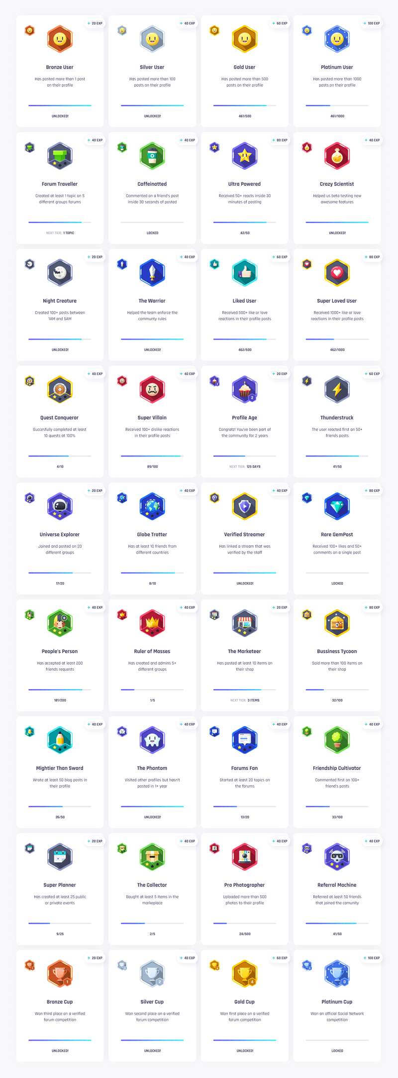 36枚游戏等级徽章图标，PSD源文件 图标素材 sucaiwan.com