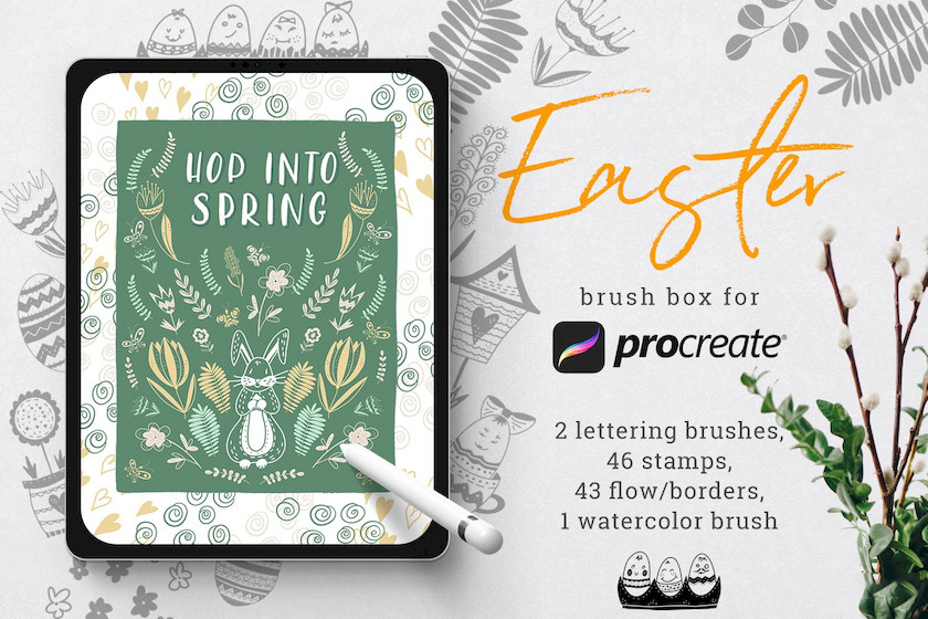 Procreate笔刷-复活节主题印章和水彩花卉笔刷素材资源 笔刷资源 第1张-素材湾丨精选海外优质设计素材资源 Procreate笔刷-复活节主题印章和水彩花卉笔刷素材资源 笔刷资源 sucaiwan.com