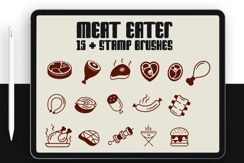 笔刷资源-肉类食物简笔画图案procreate/ps/afinity designer笔刷素材 笔刷资源 第3张-素材湾丨精选海外优质设计素材资源 笔刷资源-肉类食物简笔画图案procreate/ps/afinity designer笔刷素材 笔刷资源 sucaiwan.com