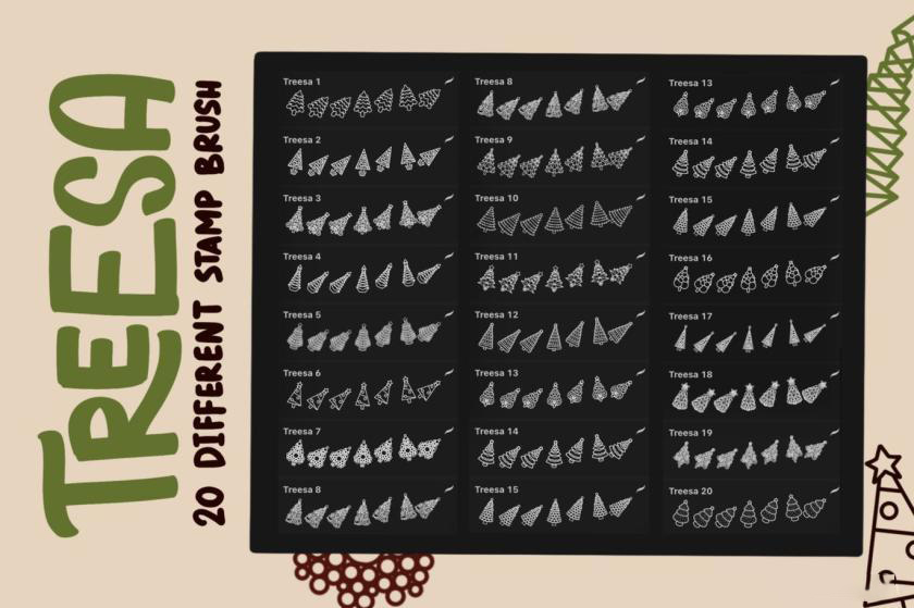 procreate笔刷-圣诞树简笔画植物印章图案笔刷素材 笔刷资源 sucaiwan.com