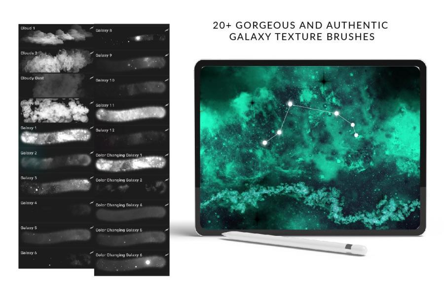 Procreate笔刷-星云月亮宇宙银河星系主题闪光效果笔刷素材 笔刷资源 sucaiwan.com