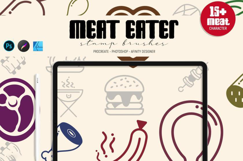 笔刷资源-肉类食物简笔画图案procreate/ps/afinity designer笔刷素材 笔刷资源 第1张-素材湾丨精选海外优质设计素材资源 笔刷资源-肉类食物简笔画图案procreate/ps/afinity designer笔刷素材 笔刷资源 sucaiwan.com