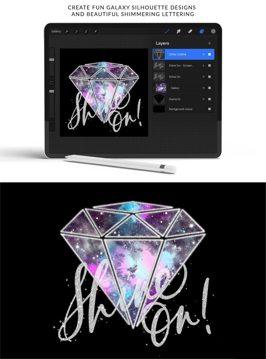 Procreate笔刷-星云月亮宇宙银河星系主题闪光效果笔刷素材 笔刷资源 sucaiwan.com