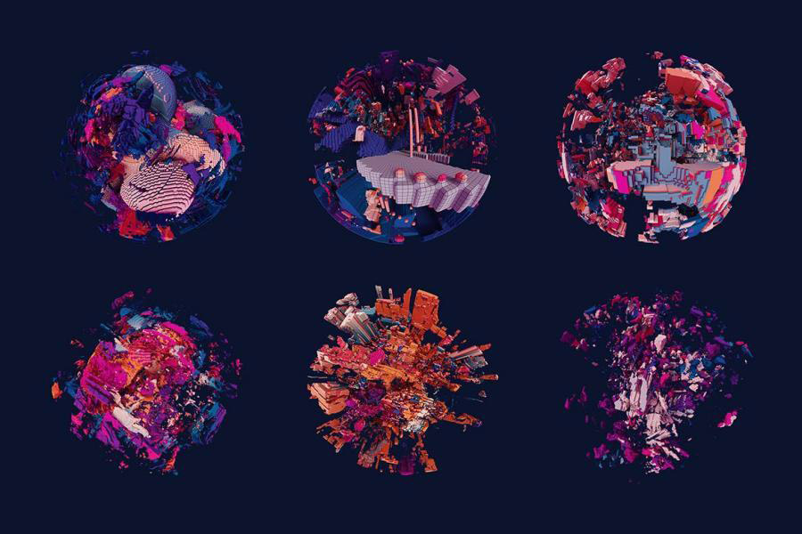 背景素材-抽象3D立体几何形状拼接的球体背景图片素材 图片素材 sucaiwan.com