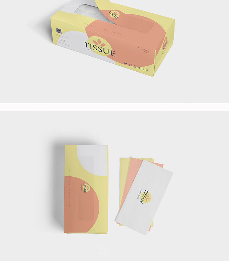 纸盒餐巾抽纸巾包装盒智能贴图VI样机展示效果图psd模板素材 图片素材 sucaiwan.com
